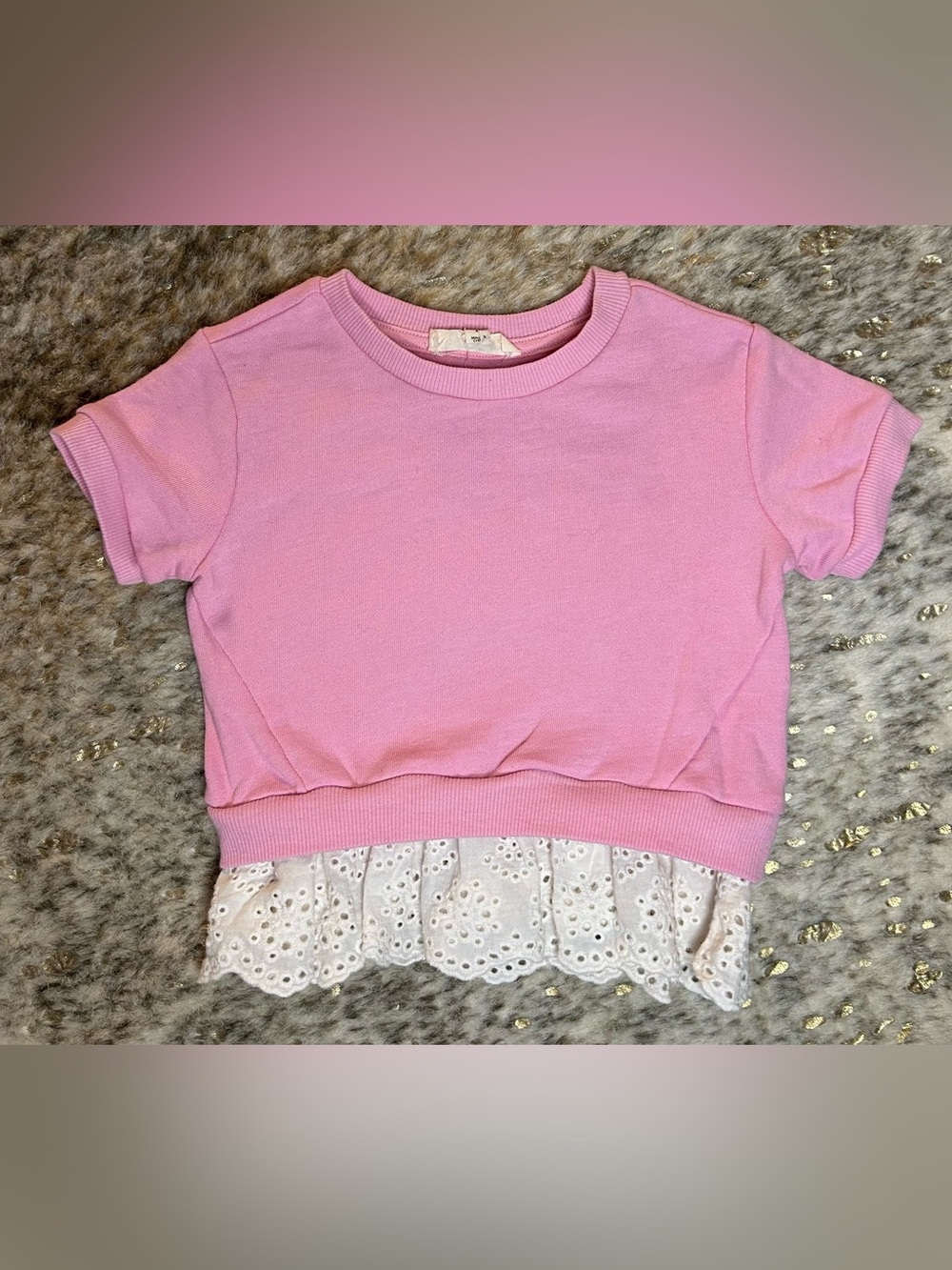 5 for $25🔥Jessica Simpson Eyelet Lace Hem Pink‎ Short Sleeve Sweatshirt 2T